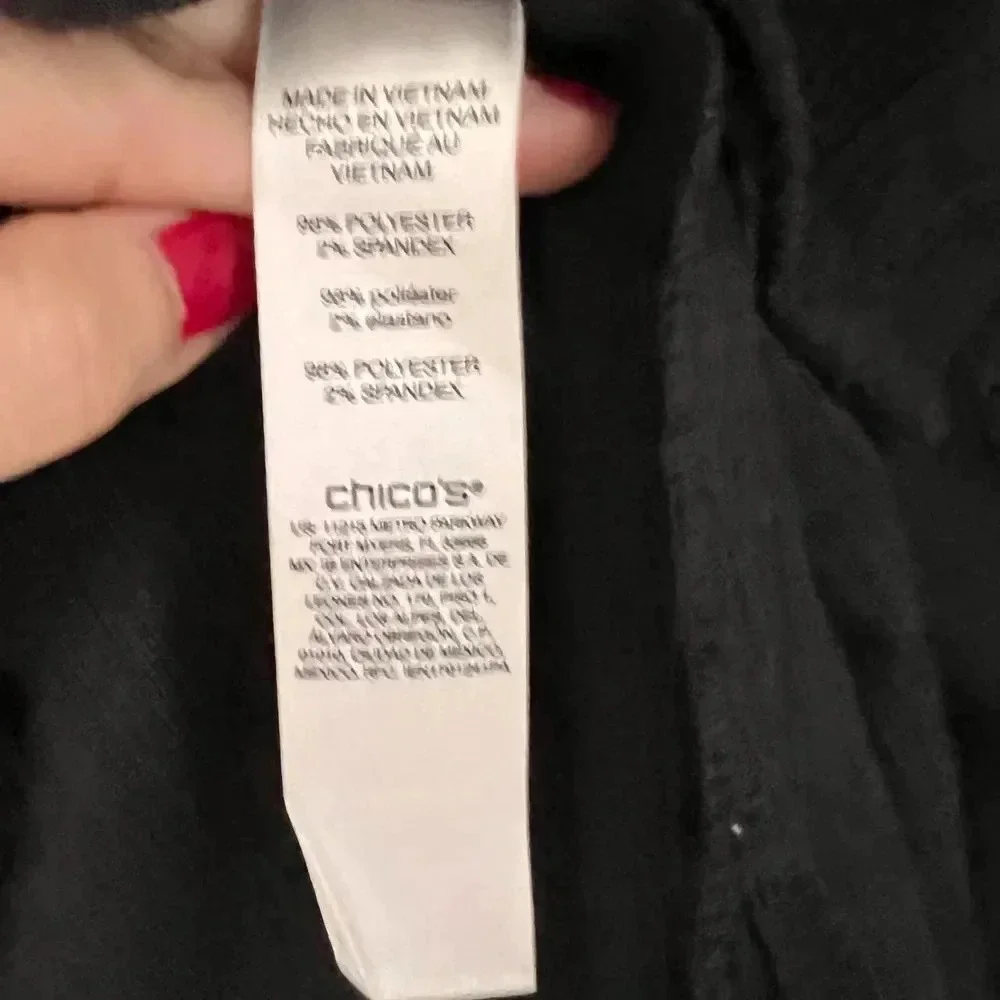 Chico's Black Collared Button‎ Up Embroidered detail Size 2
